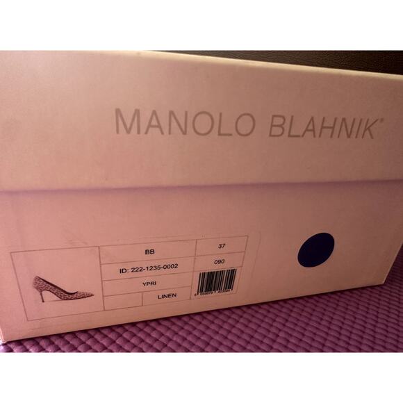 $745 Manolo Blahnik Pumps Size 37 EU 7 US NEW White Orange Linen Grapefruit - Picture 12 of 12